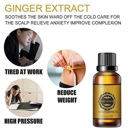 Belly Drainage Ginger Oil, Lymphatic Drainage Ginger Oil, Slimming Tummy Ginger Oil, Ginger Essential Oil for Swelling and Pain Relief, Care for Skin (30ML) (Pack Of 2)